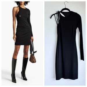 NWT Halston Kayleigh Womens Open Back One Shoulder Cocktail Dress in Black Sz 0